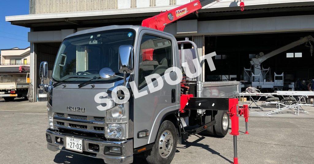 4段クレーン中古 No113　ユニック4段クレーン付ショートボデー H26エルフ　ラジコン・リアジャッキ付 4段ユニックML規制なし