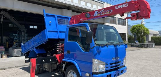 クレーン付ダンプNo53　ユニック3段クレーン付ダンプ　H29年いすゞエルフ　走行少！