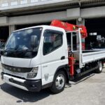 ユニック6段クレーンNo119　新車三菱キャンター全低床ワイド超ロング3t車　ユニック新品架装！